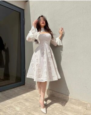 فستان شيفون ابيض انيق صباح العيد