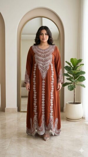 جلابية كويتية فاخرة-تطريز يدوي بالكردون مع استرس