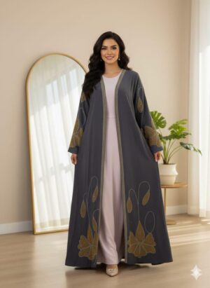 جلابية استقبال فخمة مع عباية خارجية - طقم أنيق متكامل