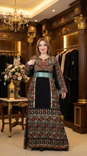 جلابية تراثية فخمة بتطريز فاخر و حزام أنيق