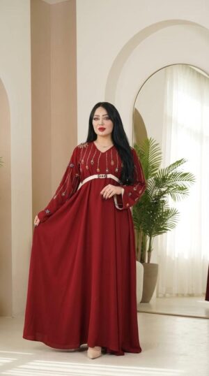 جلابية ناعمة بقصة انسيابية وحزام - أناقة راقية يومية